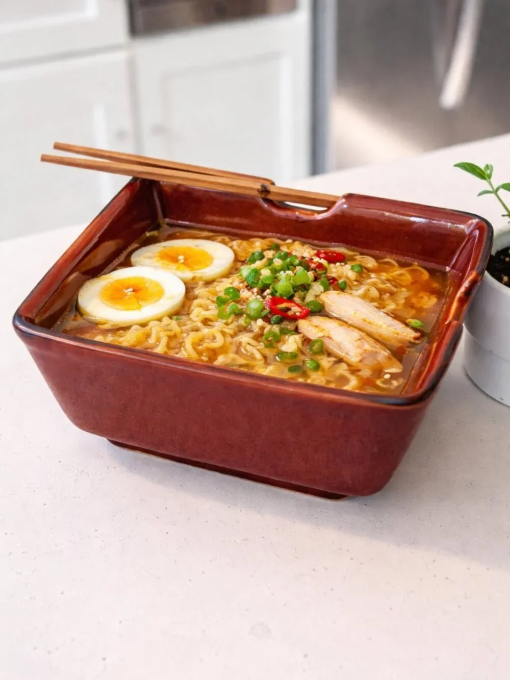 Vintage Pottery Barn Brown Ceramic Noodle Bowl 6” Square Ramen Dish Japan